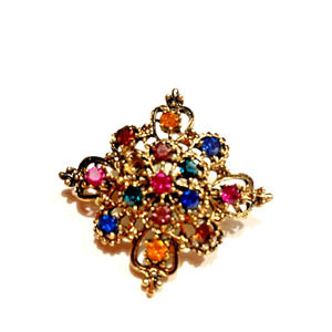 Vintage Art Deco Filigree Gold Tone And Opal Flower Brooch Pin